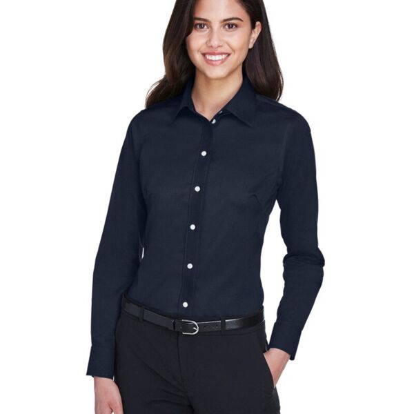 Women's Solid Stretch Twill Woven Dress Shirt (Relaxed Fit) Thumbnail